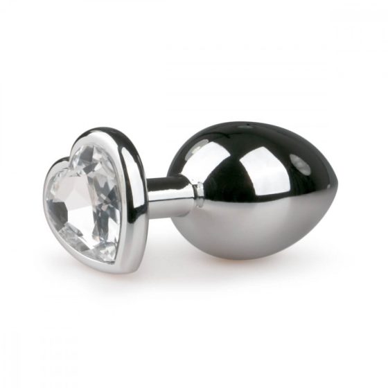 Easytoys Metal No.7 - white stone heart-shaped cone anal dildo - silver (3cm)
