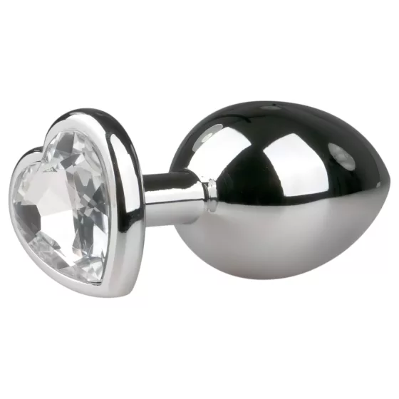 Easytoys Metal No.7 - Heart-Shaped Anal Plug with White Gem - Silver