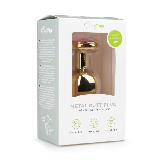 Easytoys Metal No.8 - Heart Base Anal Plug - Gold & Pink (3.5cm)
