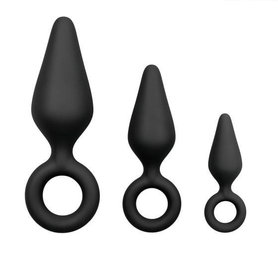 Easytoys - Black 3-Piece Ringed Anal Plug Set