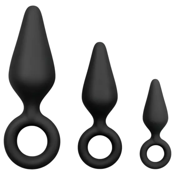 Easytoys - Ringed Anal Plug Set - 3 Pieces (Black)