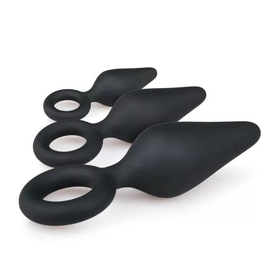 Easytoys - Ringed Anal Plug Set - 3 Pieces (Black)
