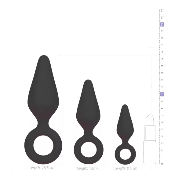 Easytoys - Ringed Anal Plug Set - 3 Pieces (Black)