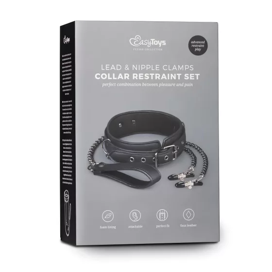 Easytoys - 4-Piece Nipple Clamp, Collar & Leash Set