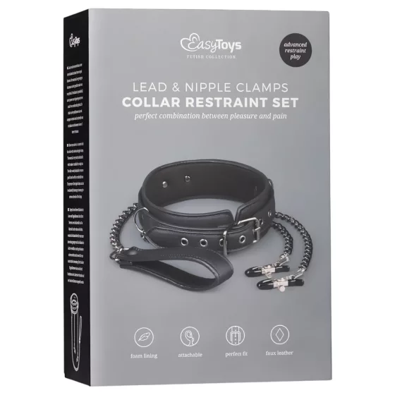 Easytoys - 4-Piece Nipple Clamp, Collar & Leash Set
