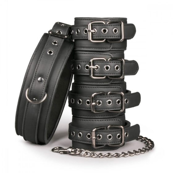 Easytoys - collar, wrist and ankle cuffs - tie-down set (black)