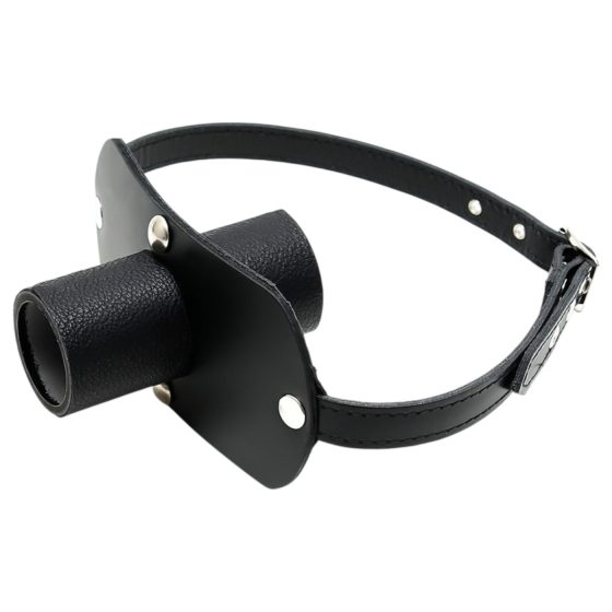 Rimba - genuine leather mouth gag with tube (black)