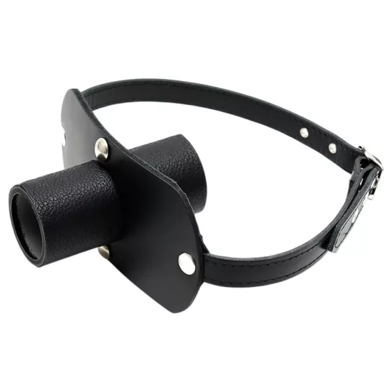 Rimba - Genuine Leather Mouth Gag with Tube (Black)