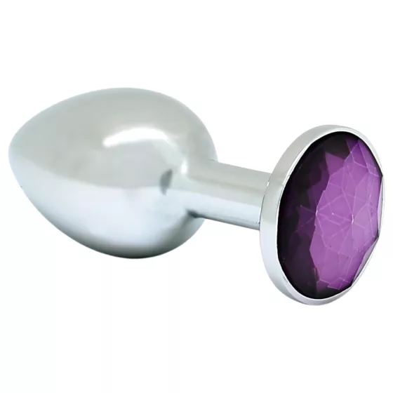Rimba XS - silver metal butt plug with purple jewel