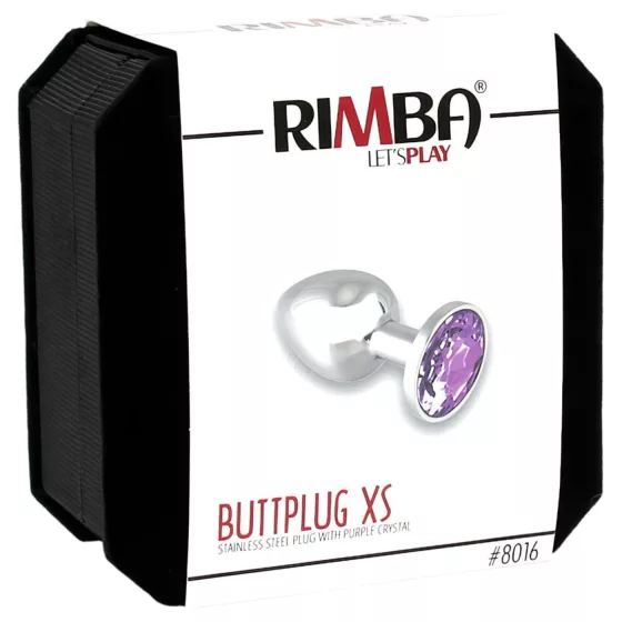 Rimba XS - silver metal butt plug with purple jewel