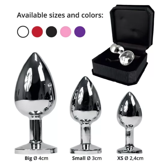 Rimba XS - silver metal butt plug with purple jewel
