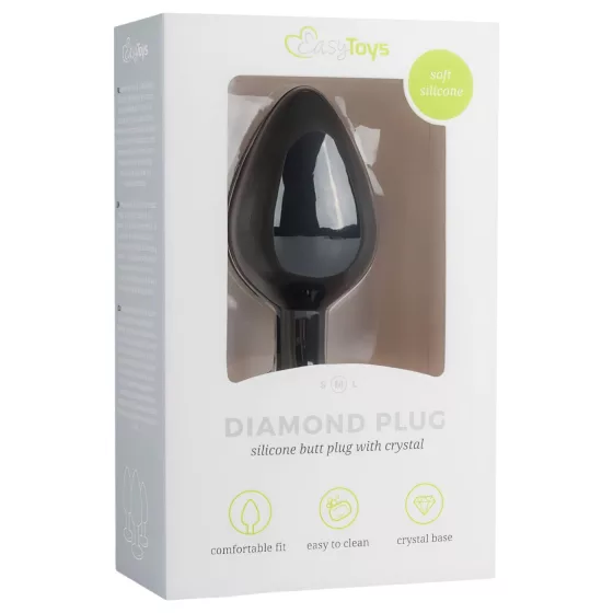 Easytoys Diamond - Black Medium Anal Plug with White Gem