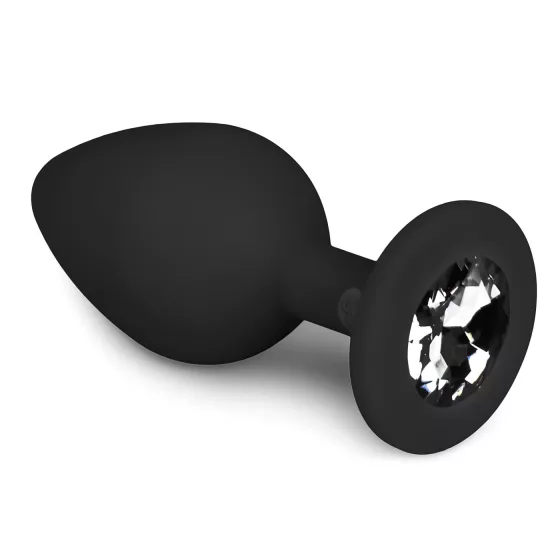 Easytoys Diamond - Black Medium Anal Plug with White Gem