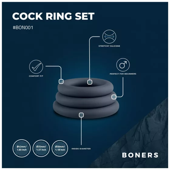 Boners - 3-Piece Penis Ring Set (Gray)