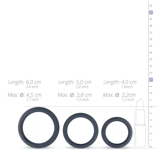Boners - Silicone Cock Ring Set - 3 Pack (Gray)