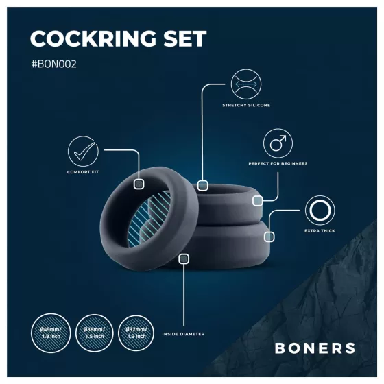Boners - Silicone Cock Ring Set - 3 Pack (Gray)