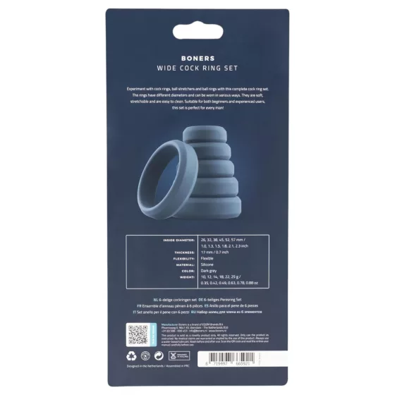 Boners Silicone Cock Ring Set - 6pcs (Gray) 