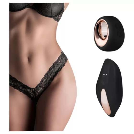 Pantyrebel - black rechargeable remote‑controlled lace thong vibrator (S-L)