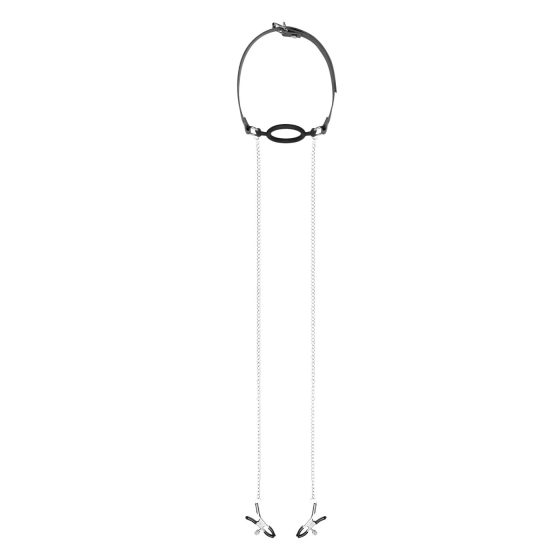 Bedroom Dreams - Silver & Black Mouth Gag and Nipple Clamps