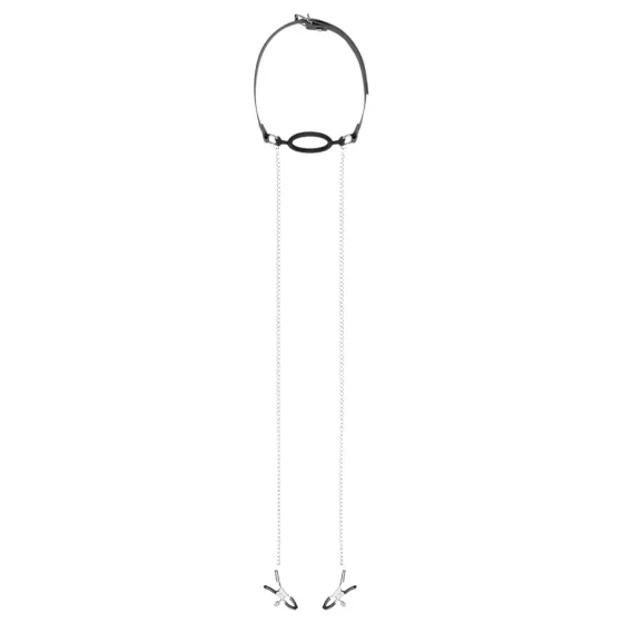Bedroom Dreams - Silver & Black Mouth Gag and Nipple Clamps