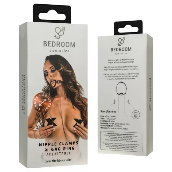 Bedroom Dreams - Silver & Black Mouth Gag and Nipple Clamps