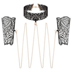 Rosy Gold - Black Collar and Wrist Cuffs