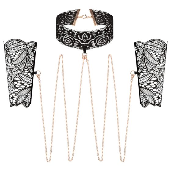Rosy Gold - Black Collar and Wrist Cuffs