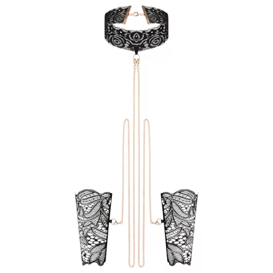 Rosy Gold - Black Collar and Wrist Cuffs