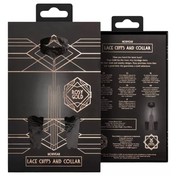Rosy Gold - Black Collar and Wrist Cuffs