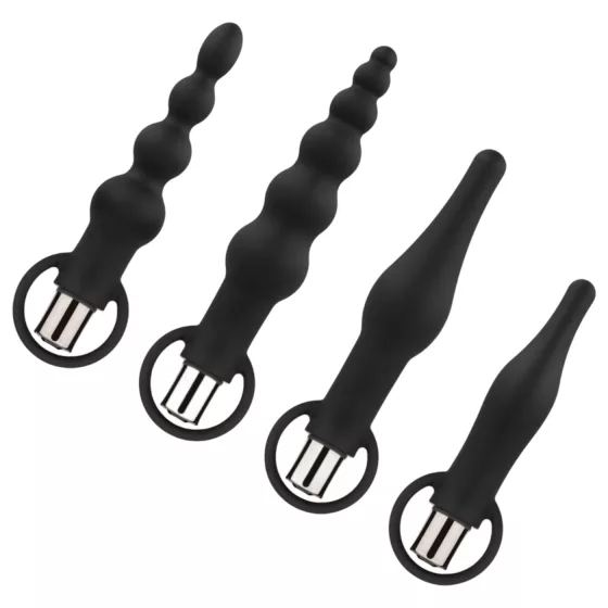 Easytoys - Rechargeable 4-Piece Black Anal Vibrator Set