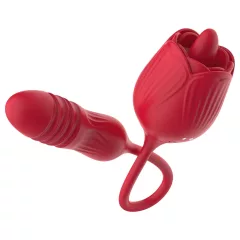   Teazers Rose - thrusting vibrator with licking clitoral stimulator (red)