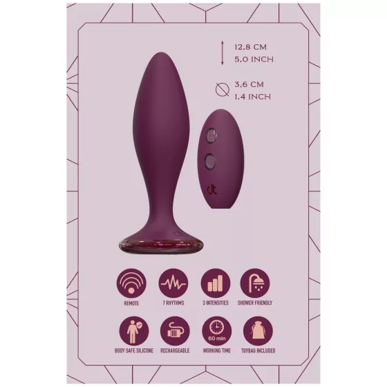 Glam - anal vibrator with remote control (purple)