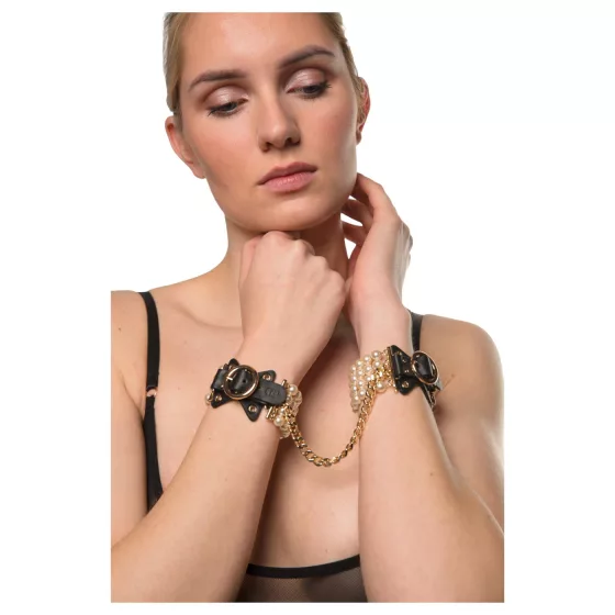 Allure - Pearl Beaded Black Wrist Cuffs
