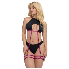   Zôf Zara - Cut-out Top and Thong with Suspender Straps (Black)