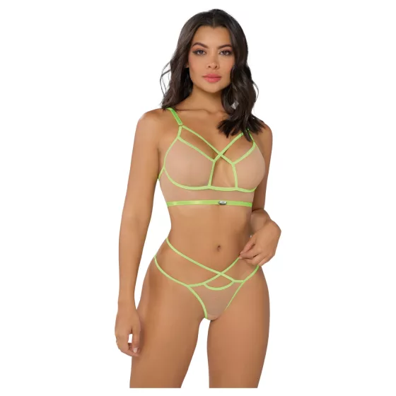 Zôf Rosie - Neon-Strap Bra and Thong Set (Nude/Green)