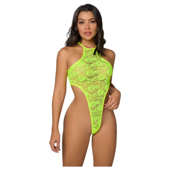 Zôf Sunny - high-leg lace bodysuit with a halterneck (yellow)