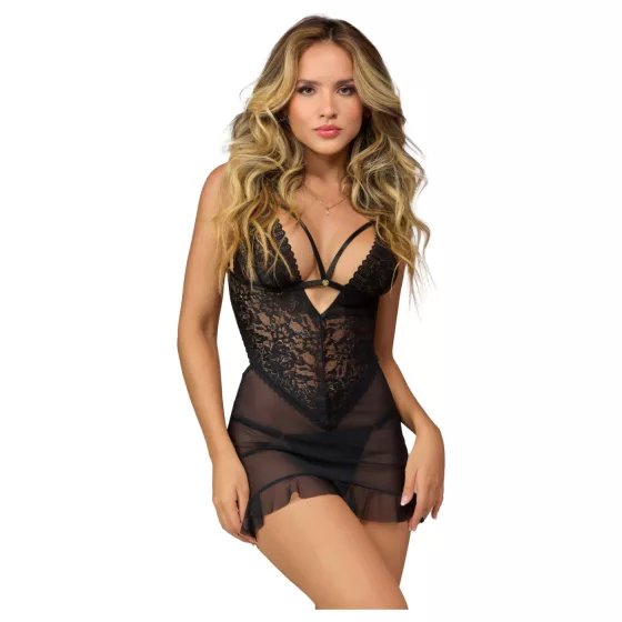 Zôf Eve - Sheer Lace Babydoll with Thong (Black)