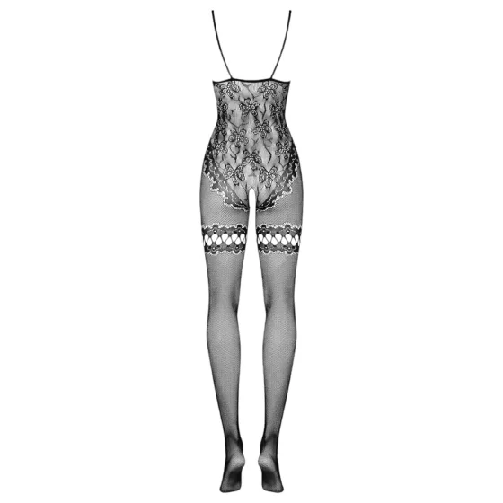 Obsessive F213 - floral, mesh, black bodystocking (S-L)