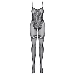 Obsessive F213 - floral, mesh, black bodystocking (S-L)