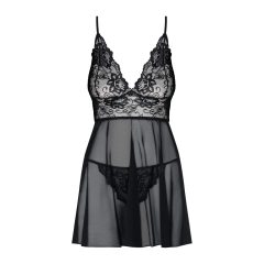 Obsessive Idillia - Linen lace nightdress with thong (black)