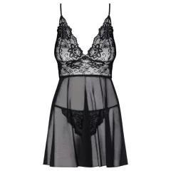 Obsessive Idillia - Airy Lace Nightgown & Thong Set (Black)