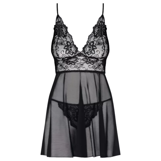 Obsessive Idillia - Airy Lace Nightgown & Thong Set (Black)