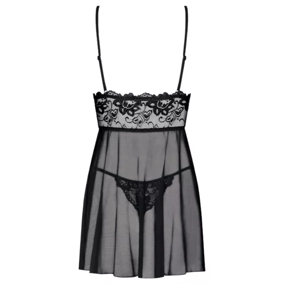 Obsessive Idillia - Airy Lace Nightgown & Thong Set (Black) - L/XL