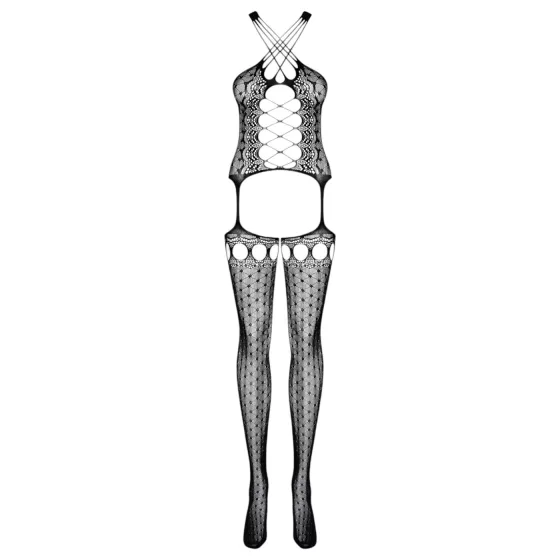 Obsessive G313 - black lace set with lacing and multiple straps (S-L)