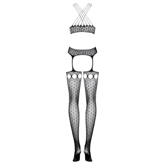 Obsessive G313 - black lace set with lacing and multiple straps (S-L)