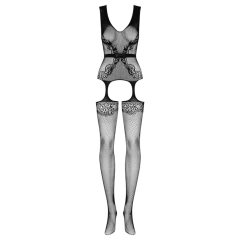   Obsessive F217 - Satin Bow Patterned Fishnet Set - Black (S-L)