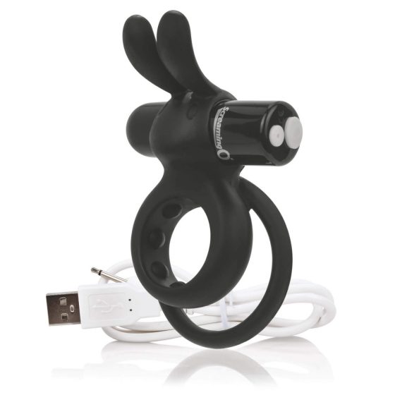 Screaming Charged Ohare - rechargeable, bunny, vibrating penis ring (black)