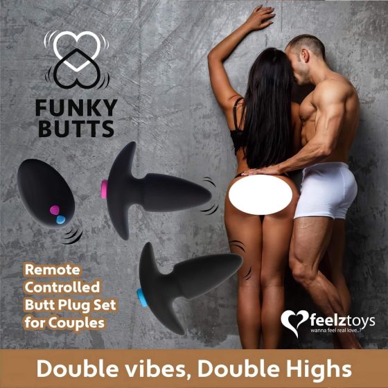 FEELZTOYS Funkybutts - Rechargeable Wireless Anal Vibrator Set (Black)