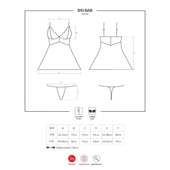 Obsessive 810-BAB-2 - Lace Babydoll & Thong Set (White) - L/XL