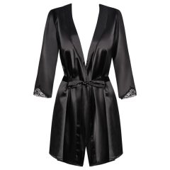  / Obsessive Satinia Robe - short satin robe with thong (black)